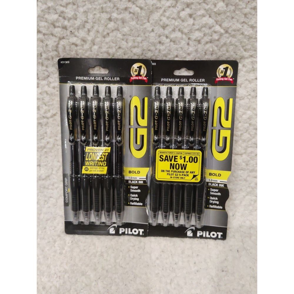 Pilot, G2 Premium Gel Roller Pens,‎ Bold Point 1 mm, 2 Packs of 5, Black - New